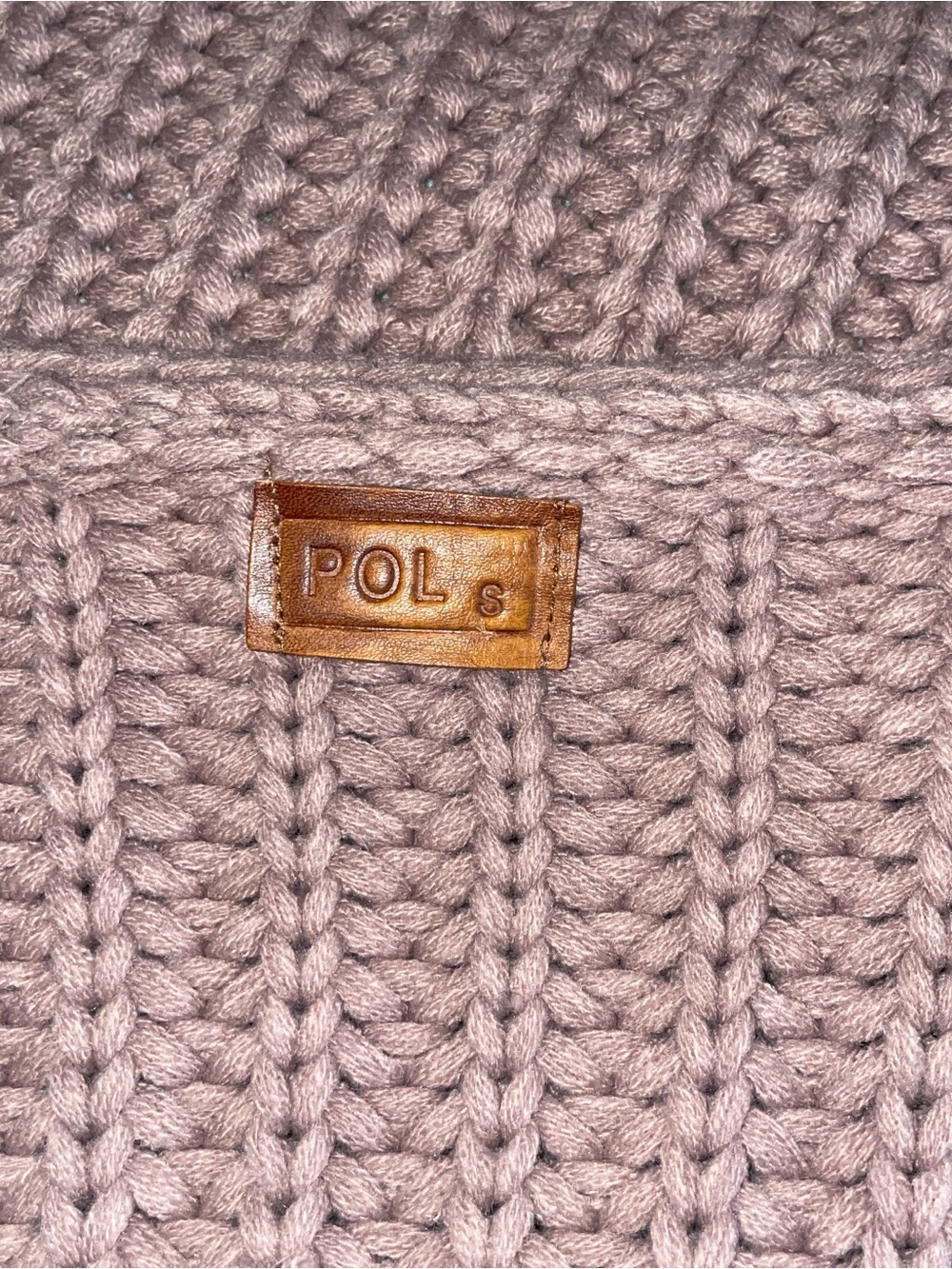 POL Open-Front Chunky Knit Cardigan with White Lace Trim - Mauve - Picture 7 of 7